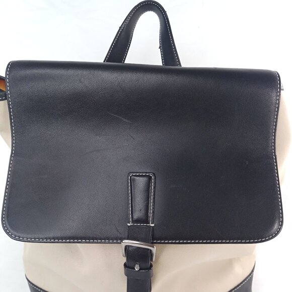 Vintage Coach Womens Backpack Bag Beige Black Canvas Leather Daypack Classic - Picture 10 of 16